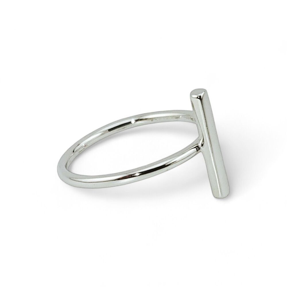 Sleek Sterling Silver Bar Ring - Elegantly Crafted with Rhodium Plating